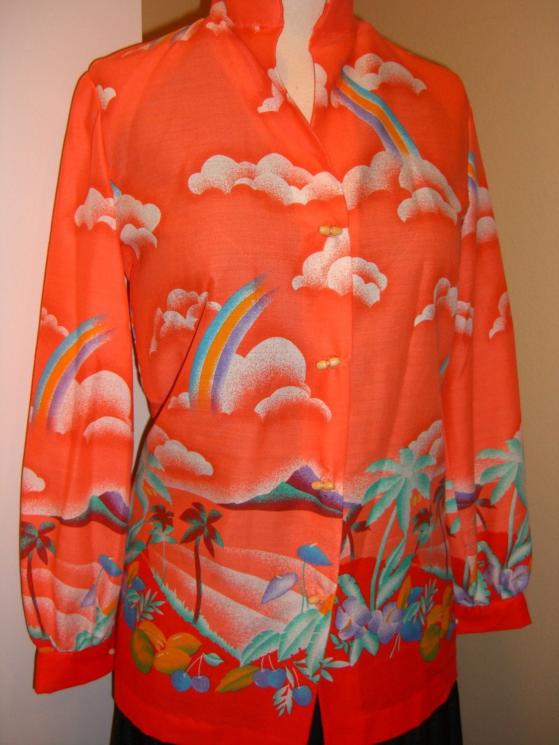 Rainbow Hawaiian Hippie Tunic Top Blouse Jacket 1970's Tropical Delight