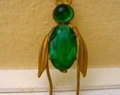 Vintage Scarab Brooch Pin Cut Crystal Gold Beetle Egyptian Revival