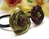 Rose Ponytail Holders - Olive Green, Brown