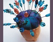 Silk Pincushion - 26 Decorative Beaded Pins - OOAK