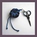 Pincushion Fob - Blue Velvet - Sparkly Silver Stars - Matching Blue Embroidery Scissors