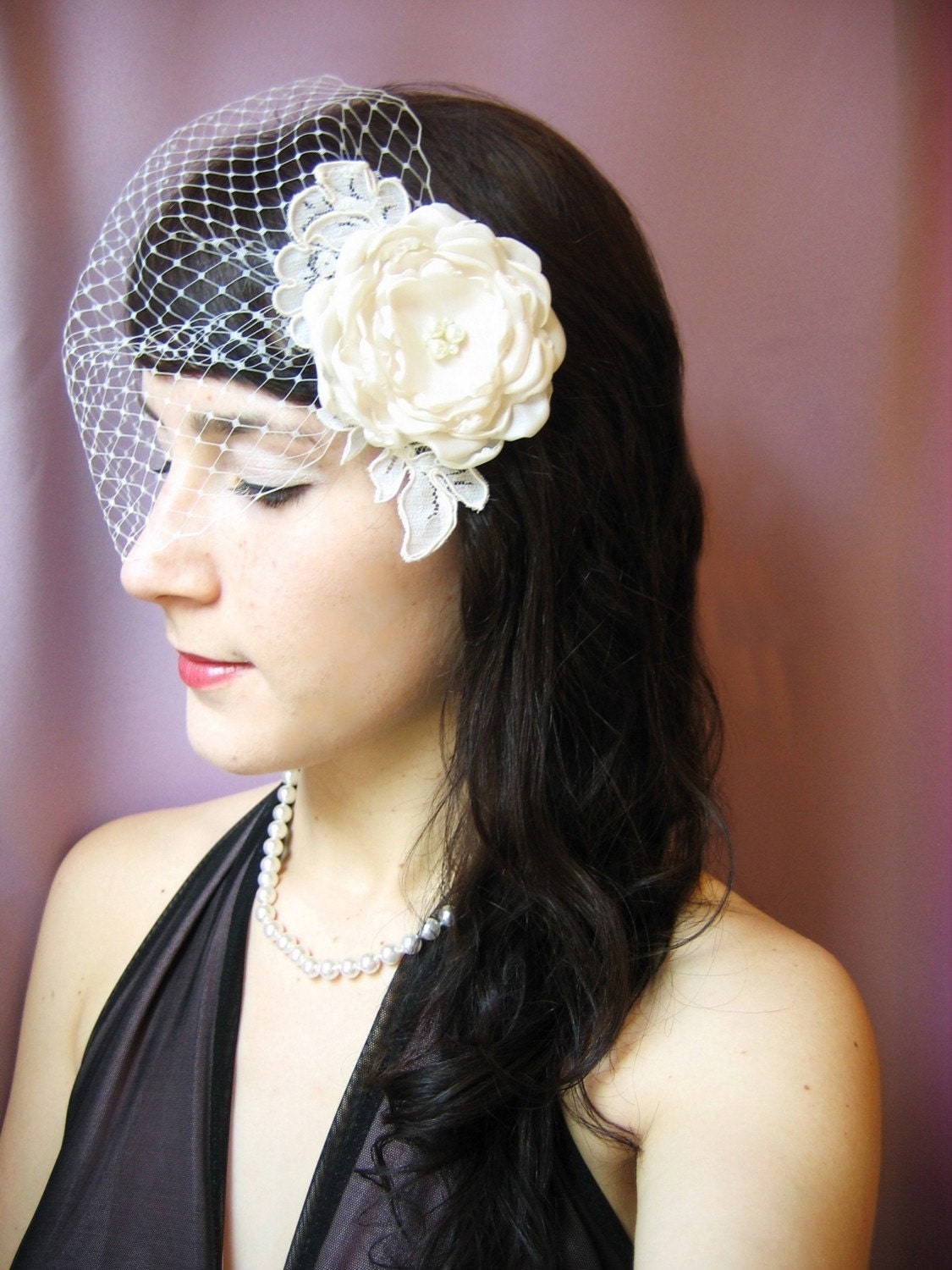 Lacey Bloom with a Detachable Birdcage Veil - White, Ivory, Or Black