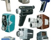 9 MOVIE CAMERA DRAWINGS - Limited Edition Print A3