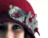 Blood Red felt hat merino wool cloche style felt hat hand felted hat made france Gaëlle MADE TO  ORDER 1920's style Hat designer hat