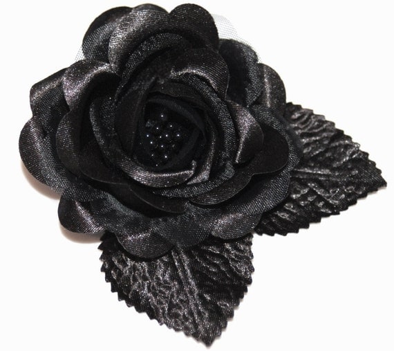 Black Satin Rose Flower Hair Clip or Pin/brooch Bridal Wedding Bridesmaid
