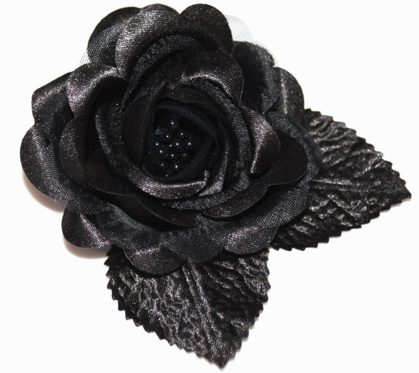 Black Satin Rose Flower Hair Clip or Pin/brooch Bridal Wedding Bridesmaid