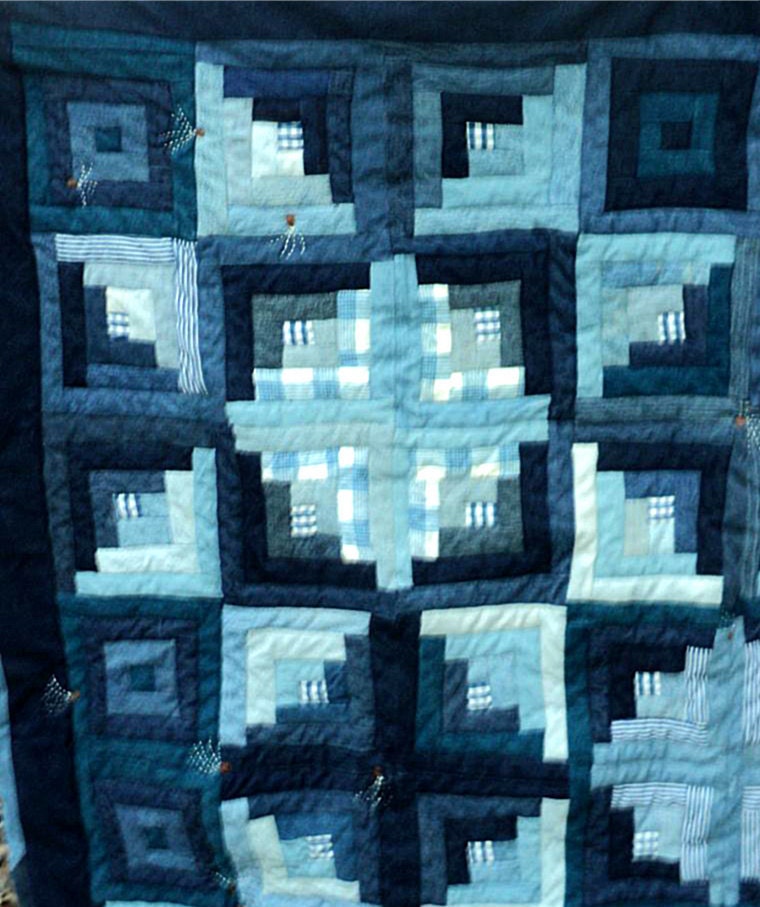 Blue Jean Quilt Log Cabin Stars