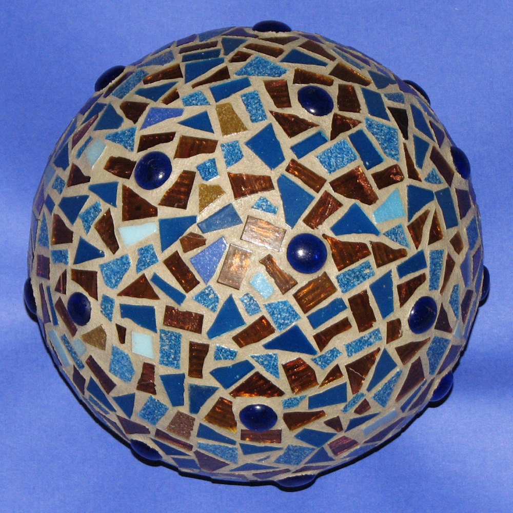 Mosaic Garden Sphere Made from a Recycled Bowling Ball