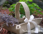 Little burlap flower girl basket. Khaki / natural jute for rustic weddings.