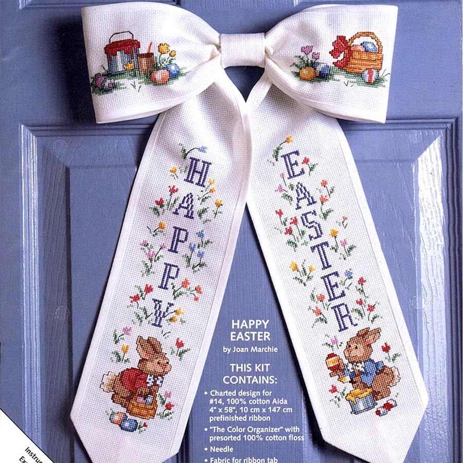 Cross Stitch Kit Happy Easter Bow Door Decoration by ladydiamond46