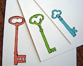 Spring Keys - Recycled Stationery  - set of 12 note flat cards - rachelink