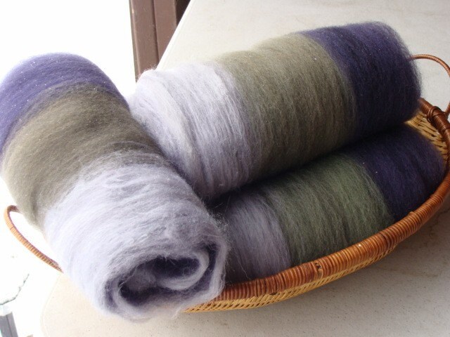 Merino, Corriedale, Silk Batts - Eggplant Elegance - 4 oz.