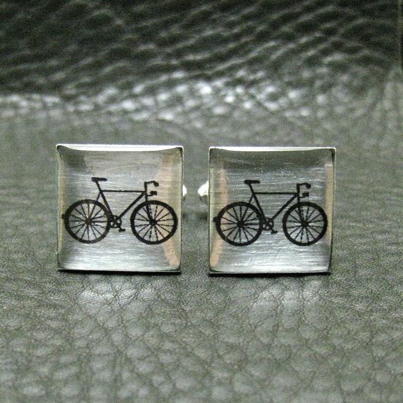 Silver Leaf Bicycle Cufflinks - A