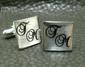 Groomsmen Gifts 5 pairs - Silver Leaf Script 2 Initials Monogram Cufflinks - Personalized Groomsmen Cuff links - W