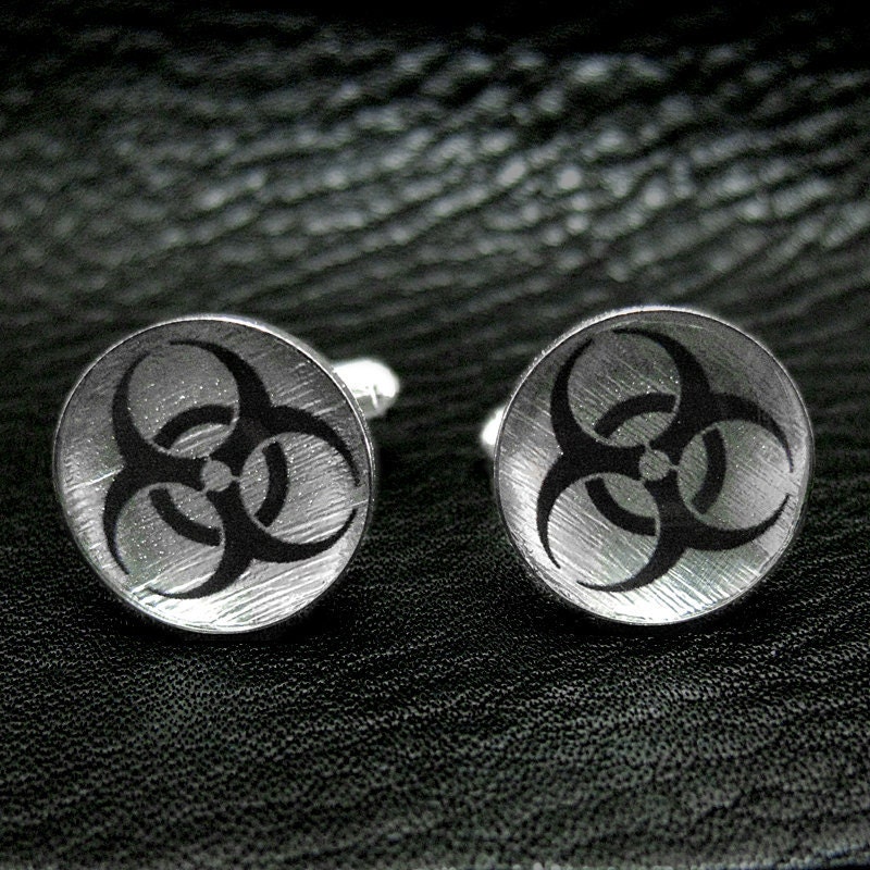 Biohazard Symbol Medical Themed Silver leaf Cuff links - A