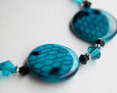 Blue mother of pearl snakeskin coin swarovski crystal bead sterling silver bracelet