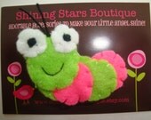 Hair Accessories - Felt Hair Clips - Bright Lime Green And Hot Pink Spring Felt Caterpillar Boutique Hair Clippie - Garden Bugs