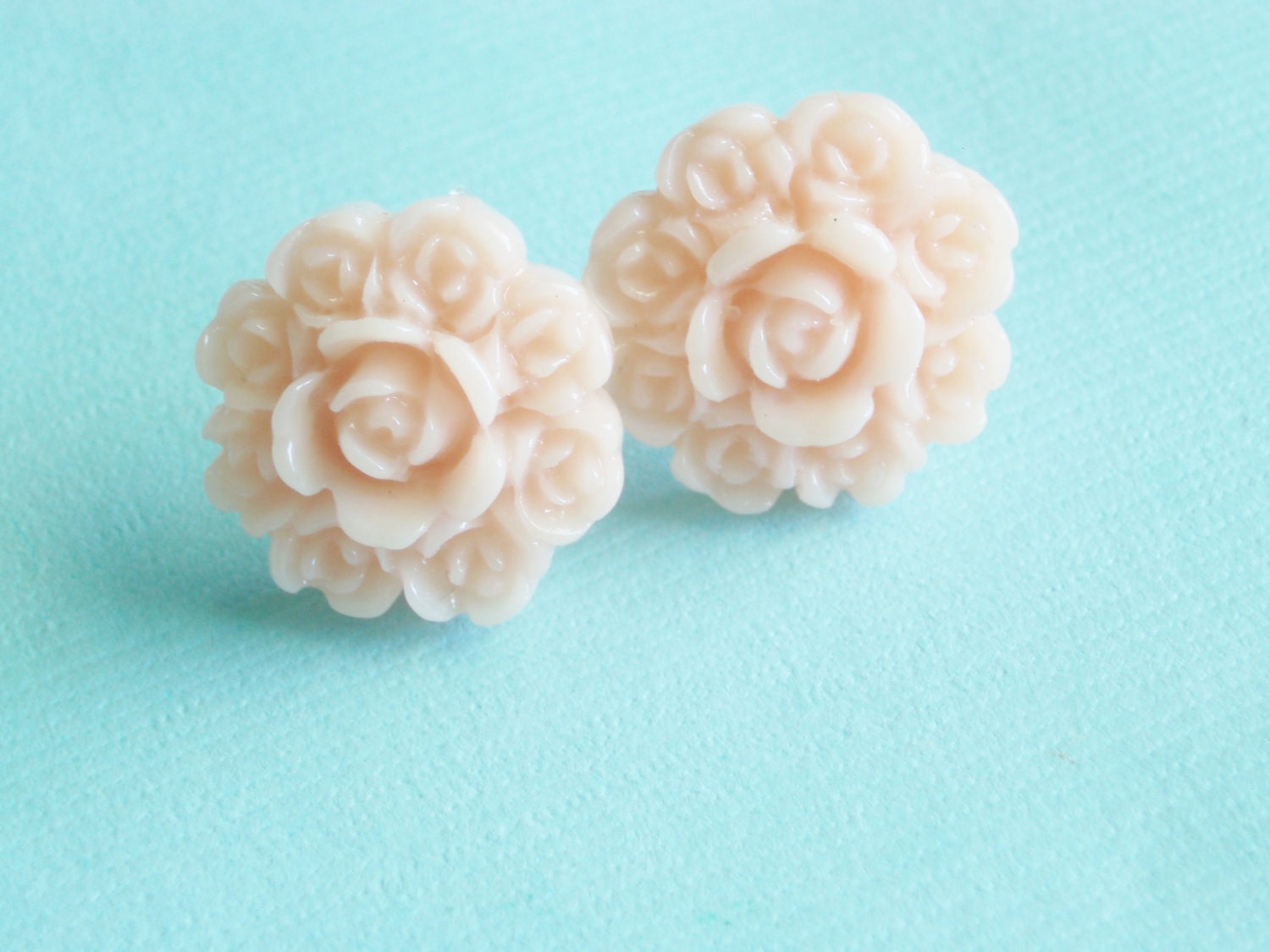 Stud Earrings - Peach Flower Post Earrings