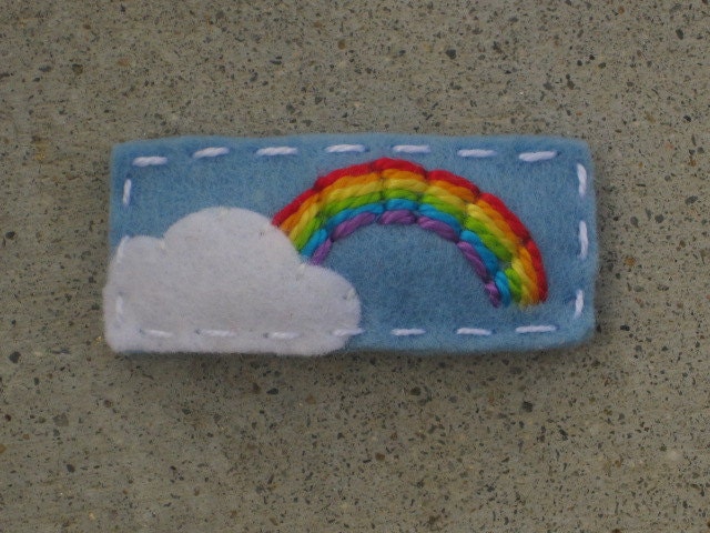 Mini Rainbow Cloud Light Blue Wool Felt Hair Clip