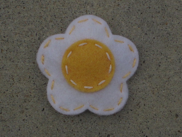 White And Yellow  Flower Wool Felt Hair Clip