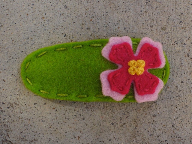 Pink Layered Flower Moss Wool Felt Hair Clip