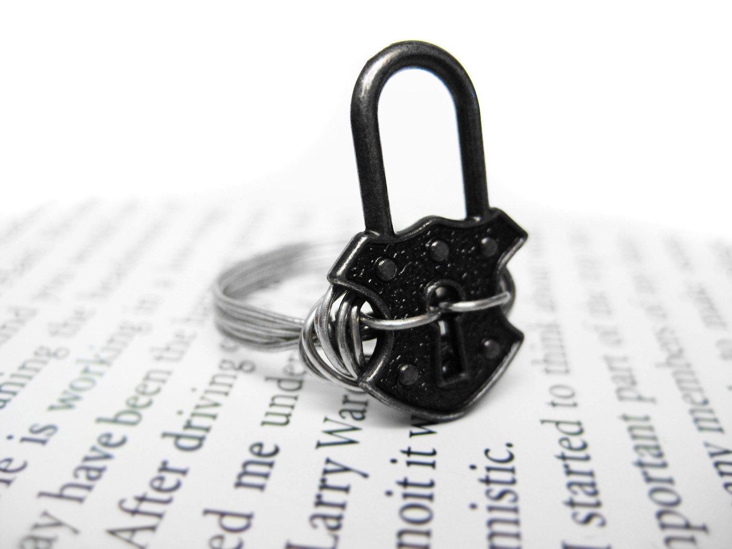 Padlock Ring. Gunmetal Silver Wire Wrapped Ring. Lock Ring
