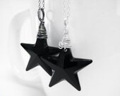 Black Nautical Star Necklace. Swarovski Crystal Oxidized Sterling Silver Necklace. Wire Wrapped Necklace