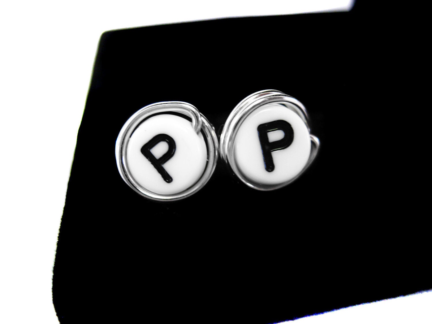 Initial Alphabet Post Earrings. Wire Wrapped Stud Earrings. Name Letter Earrings