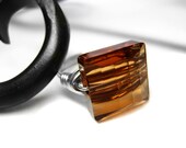 Brown Swarovski Crystal Sterling Silver Ring. Square Wire Wrapped Ring