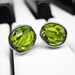 Olive Green Wire Wrapped Stud Earrings. Beaded Sterling Silver Posts