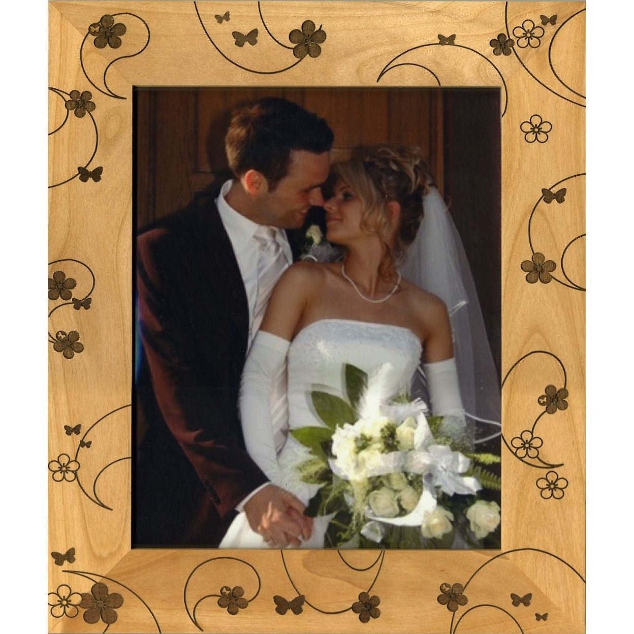 8 x 10 Engraved Frame with Flowers and Butterflies