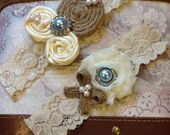 SALE/ WEDDING Garter/ BURLAP wedding garter / bridal  garter/  lace garter / barn rustic wedding garter / vintage inspired l
