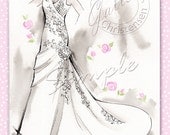 Custom Bridal Sketches - Fashion Sketch of Wedding Dress Heirloom Keepsake