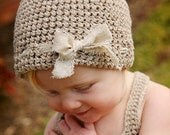 Eco Friendly Raw Linen Baby Hat -  Hand Knit - Photo Prop - Crochet