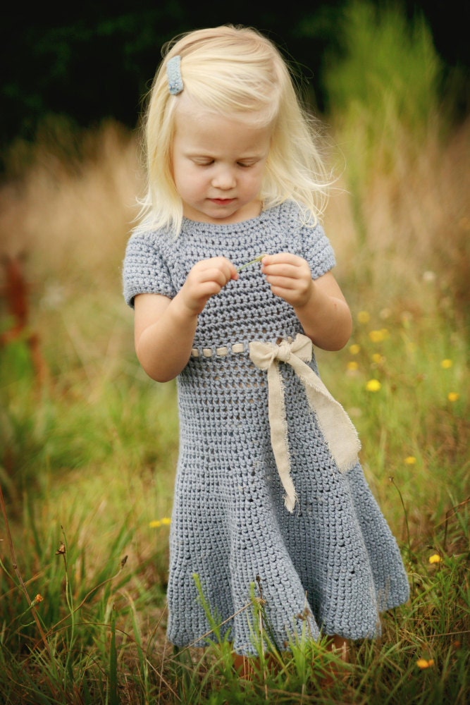 Blue Sky Baby Dress - Hand Knit Eco Friendly - Easter Dress - Photo Prop