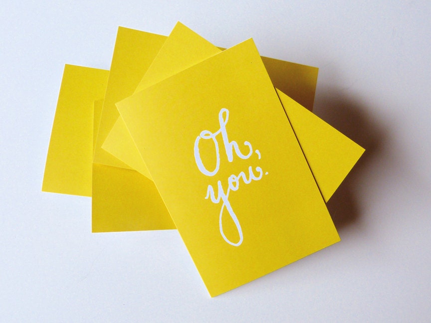 Set of 8 - Lemon Lime Greeting Cards- Oh, you - printed on 100% recycled paper - 4x6 (folded cards) with matching white envelope