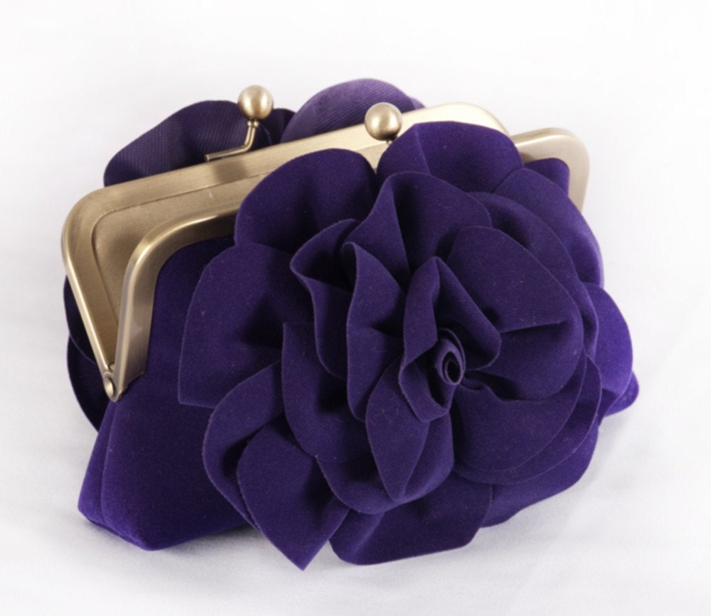 Purple Flowers - Silk Lined Clutch Bag