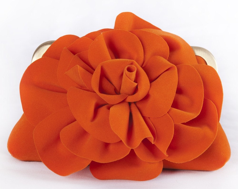 Orange Flowers - Silk Lined Clutch Bag