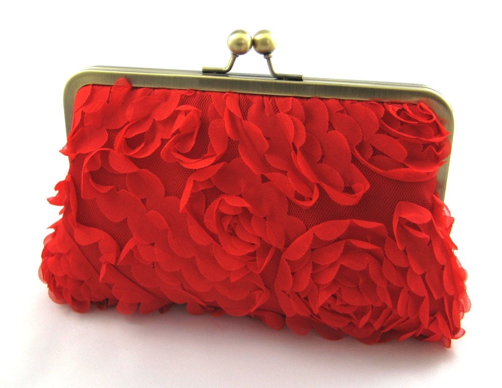 Tul and Red Petals - Silk Lined Clutch Bags