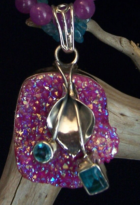 Unique Titanium Druzy Necklace Choker Torsade OOAK Drusy Apatite & Lavender Jade FavoriteBlings Exclusive