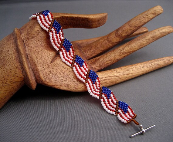 Waving Flag Beaded Bracelet by KnotJustMacrame on Etsy