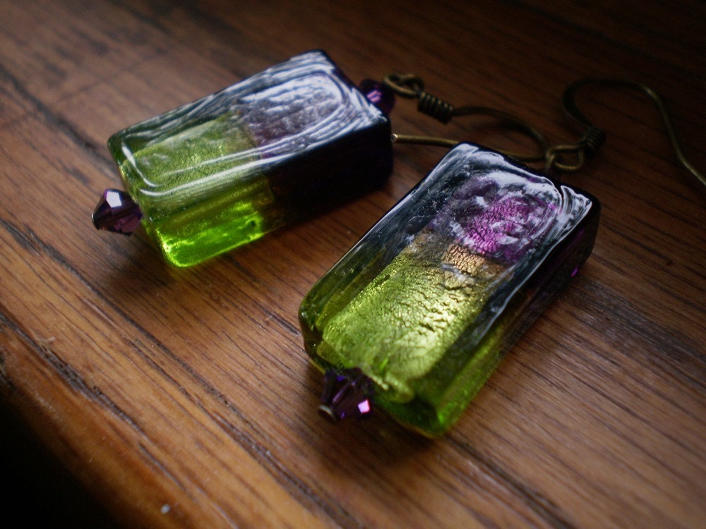 Green Grapes Purple Grapes Glass Bead Earrings