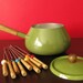 Green Fondue Pot with Colorful Skewers