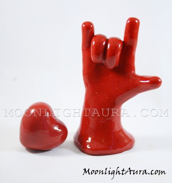 I Love You ASL Sculpture with Heart in Red by SignLanguageHands