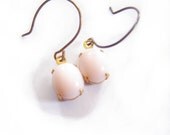 Pink Vintage Rhinestone Earrings- Short Earrings- Antiqued Brass-Estate Style