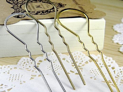10pcs Kinds of Metal Compressed Round Hair Forks 105mm (3 colors for choosing)