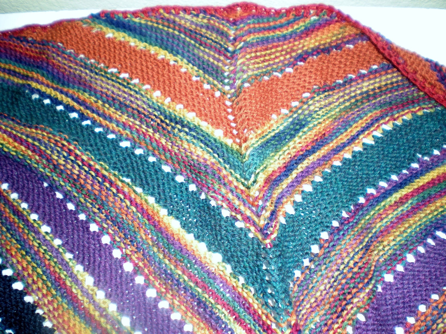 Hand Knit Triangular Striped Shawl