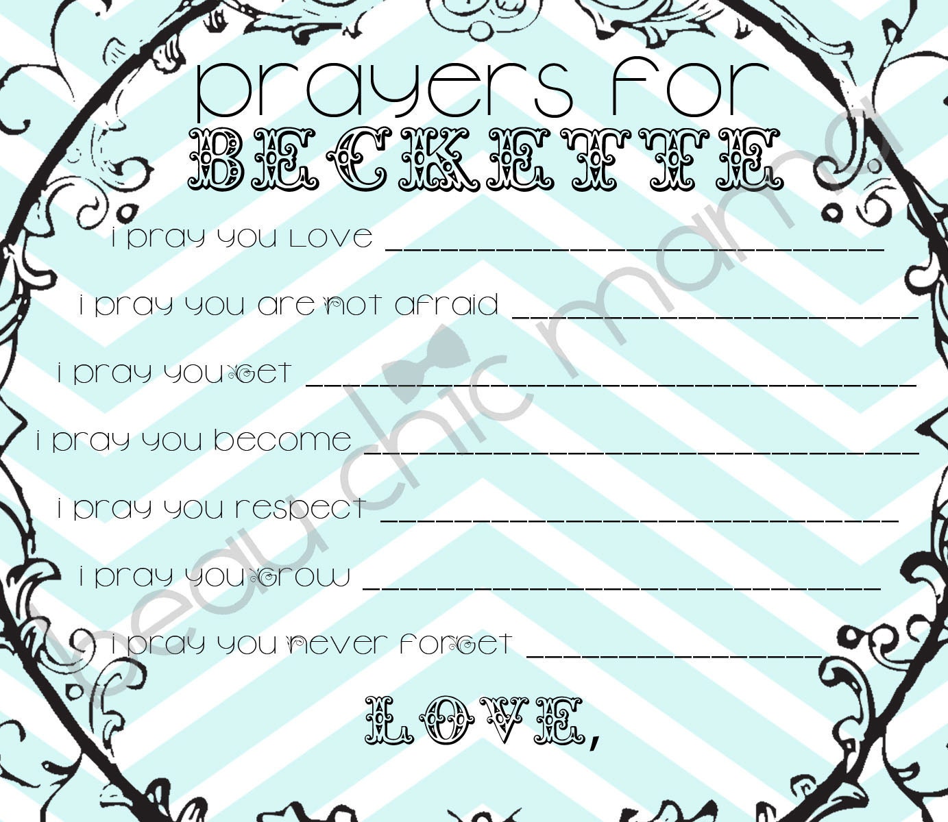 Custom Prayers or Wishes for Baby for Shower Activity 20 count