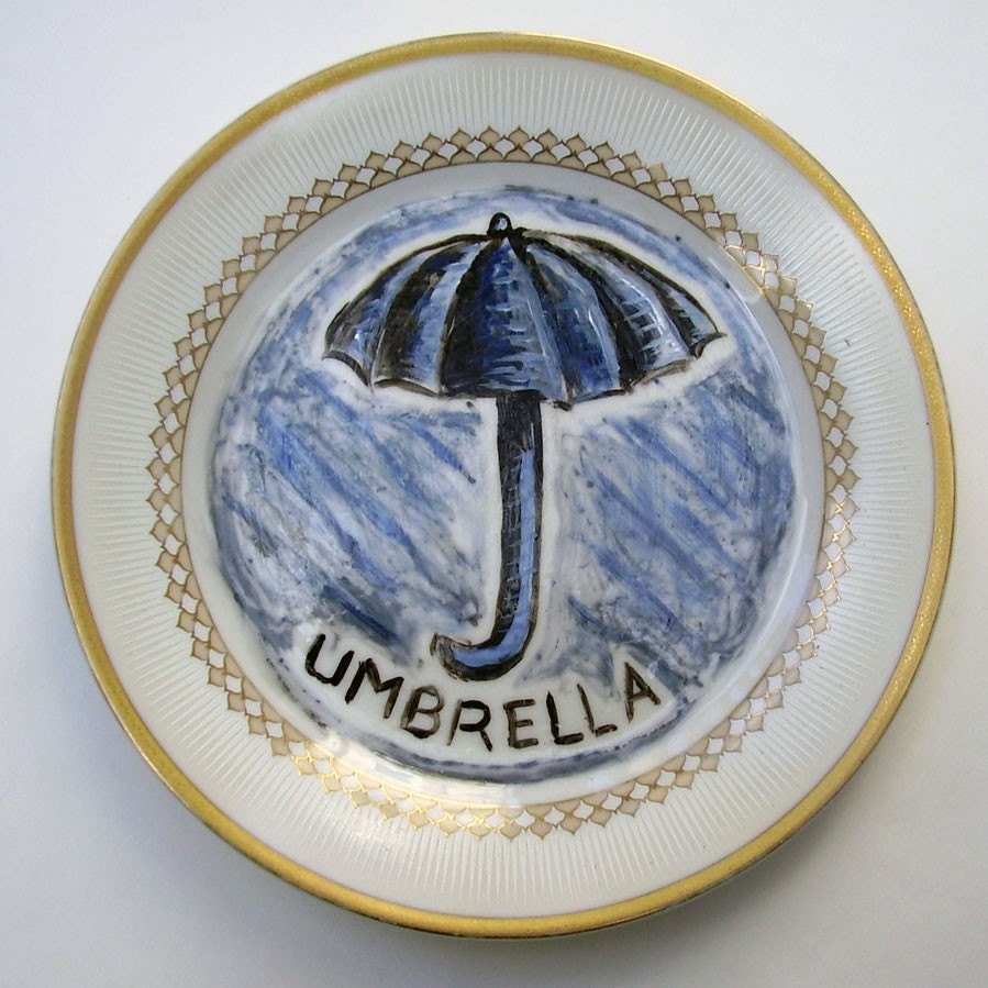SALE umbrella china plate hand painted