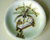 Before and after (Lounge Chair) china plate hand painted reworked